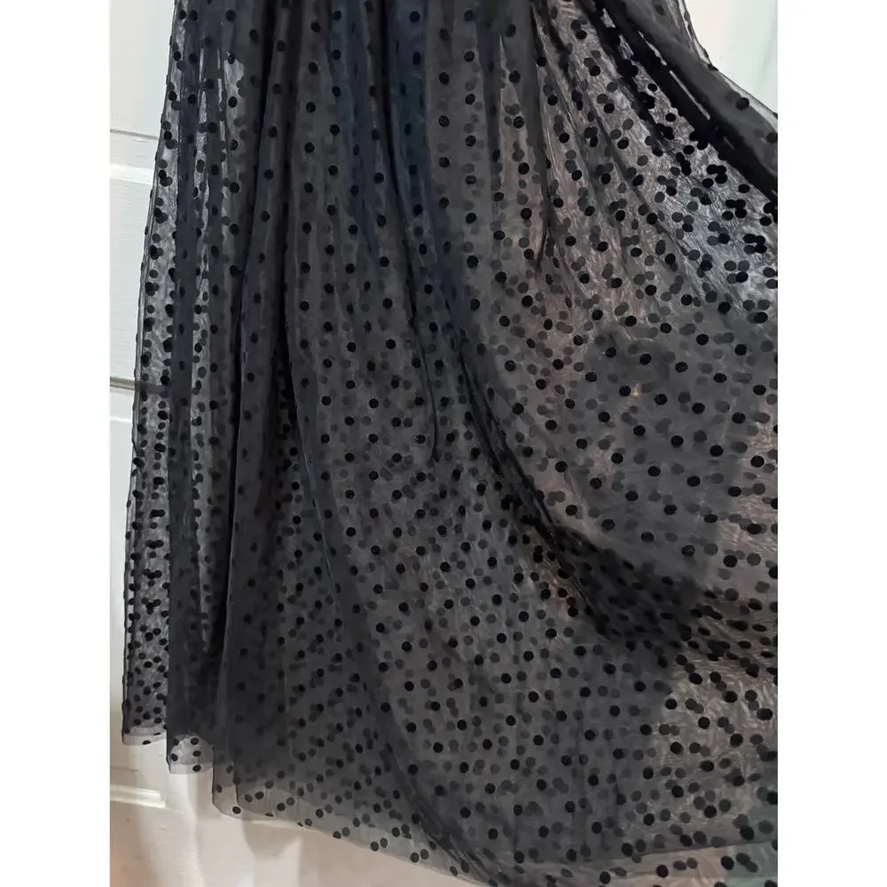 NWT Rebecca Vallance Black Sheer Tulle Belted Bodysuit Midi Tiffani Dress Size 8 - Picture 12 of 16